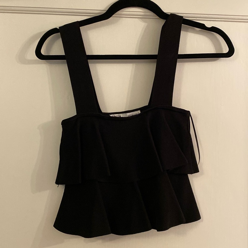 Zara Black Ruffle Crop Top size S